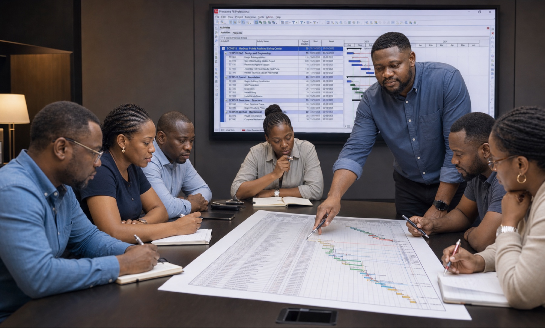 Dr Francis Osadare leading a hands-on Primavera P6 schedule workshop